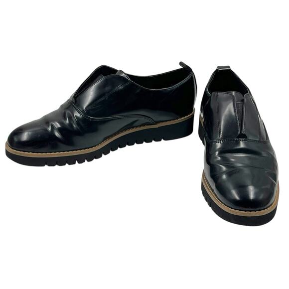 ZARA BLACK FAUX PATENT LEATHER LOAFERS WOMENS SIZE EURO 40 US 9 GOOD PREOWNED - Picture 1 of 6